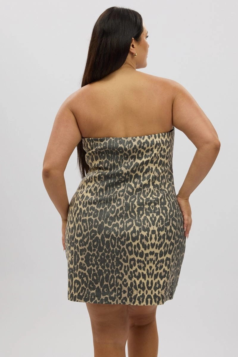 Black Animal Print Strapless Leopard Drill Minidress Classic Mood Regular-fit