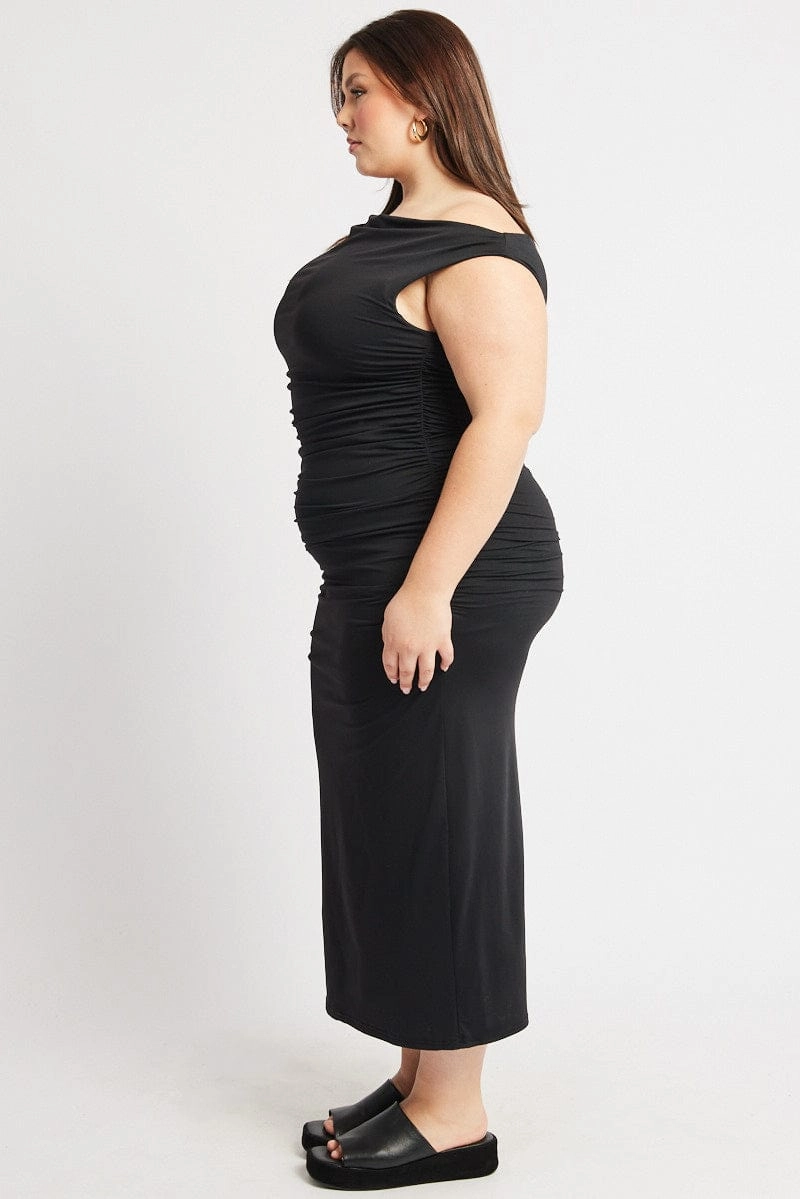 Black Asymmetric Supersoft Bodycon Maxidress Relaxed Look Comfort and Elegance