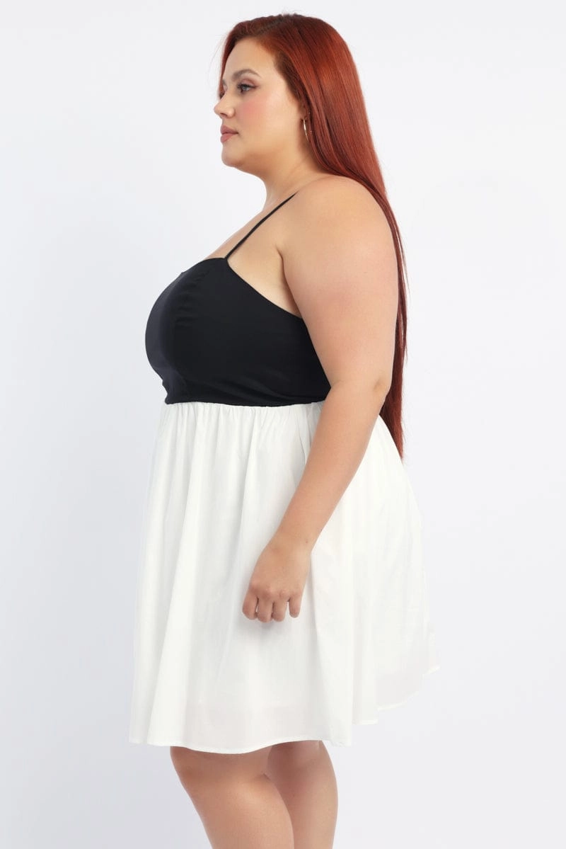 Black Cotton Poplin Contrast Bodice Minidress Sleek Cut