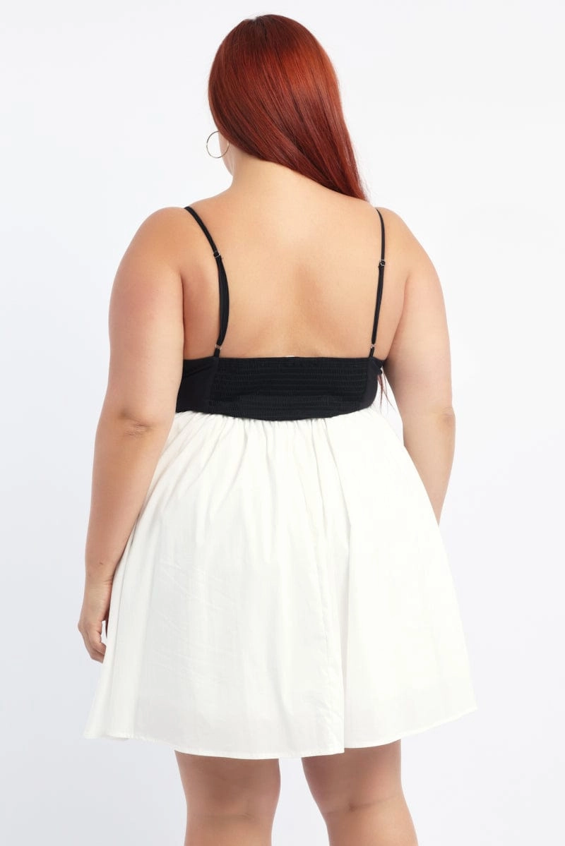 Comfortable Look Black Cotton Poplin Contrast Bodice Minidress