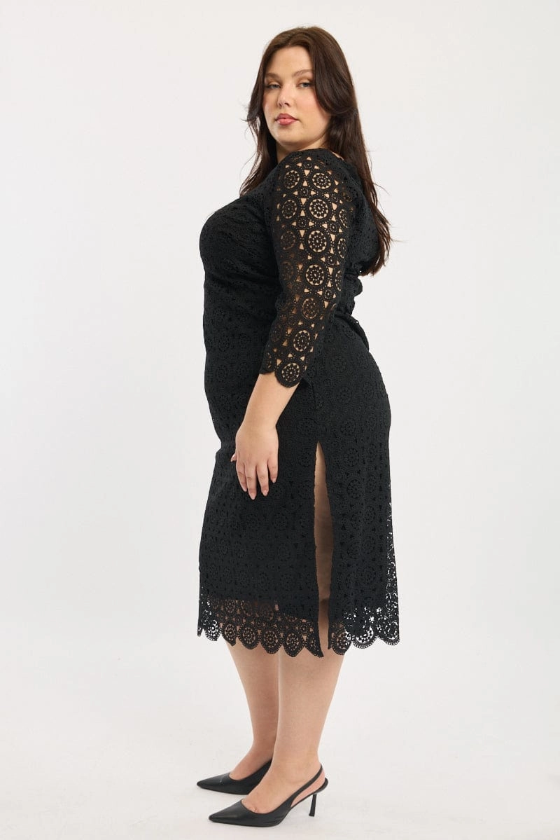 Seasonal Style Evening Tone Black Lace Bodycon Dress