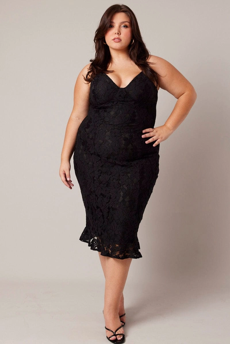 Black Lace Bra Cup Bodycon Dress Kimono-Sleeve Patterned-Fabric