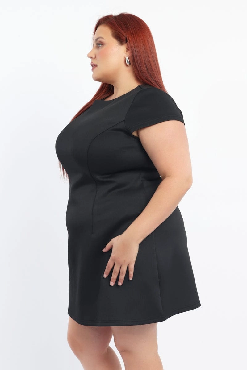 Romantic Hour Lightweight Piece Black Round Neck Structured Minidress