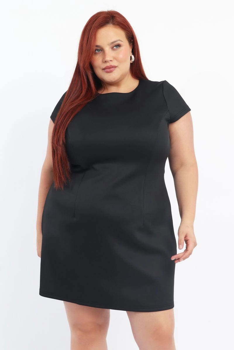 Light and Breezy Black Round Neck Structured Minidress