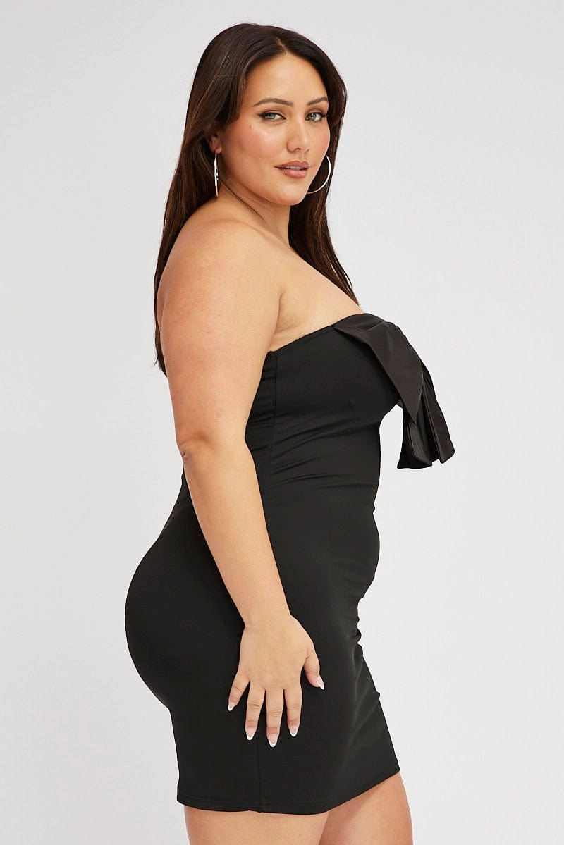 Shared Glow Walk Grace Black Strapless Bow Minidress With Gloves