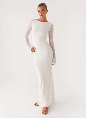 Stylish Comfort Polite Tone Ethereal Long Sleeve Maxi Dress - Ivory