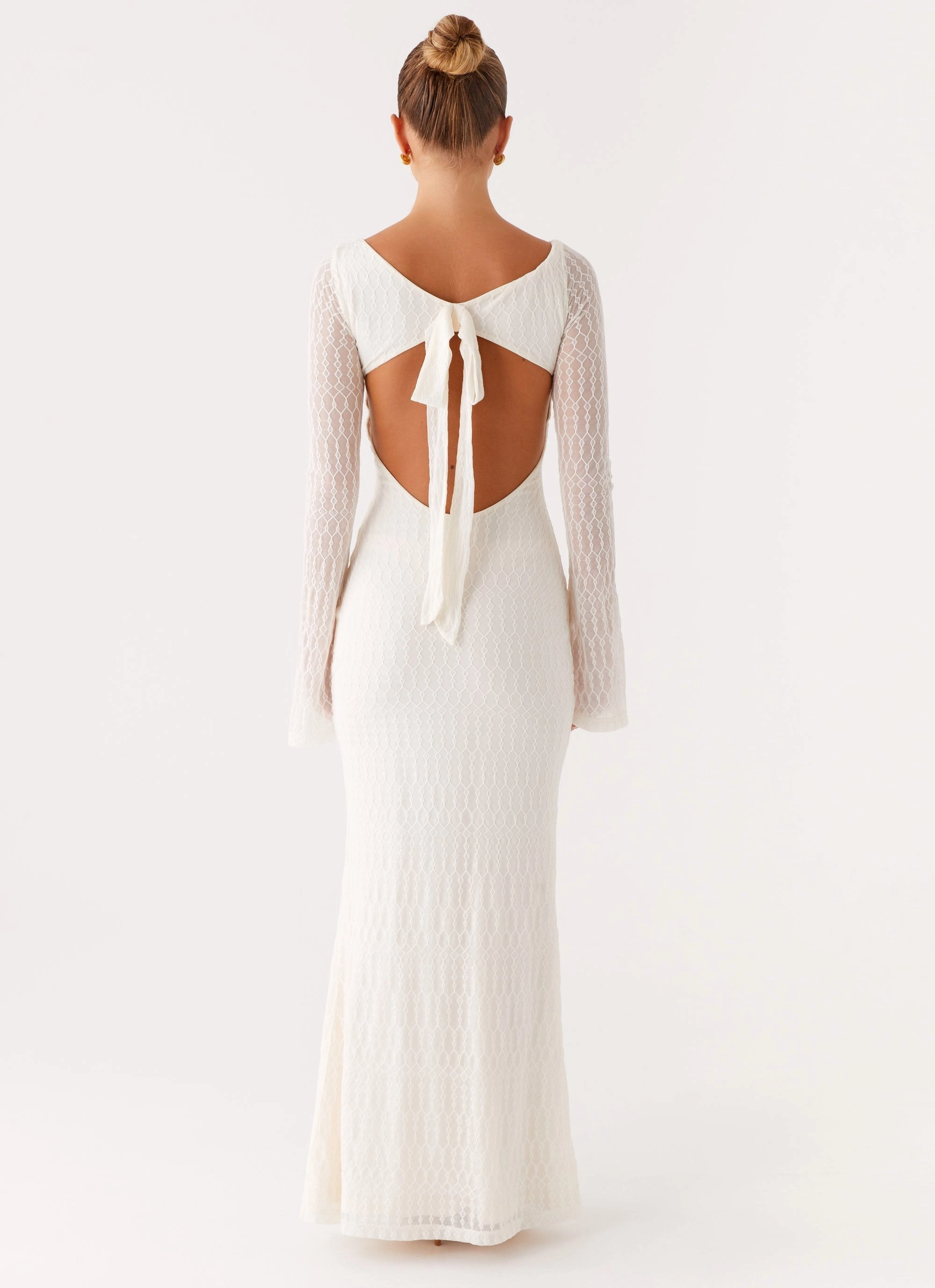 Ethereal Long Sleeve Maxi Dress - Ivory Unisex Option Silky-Lining