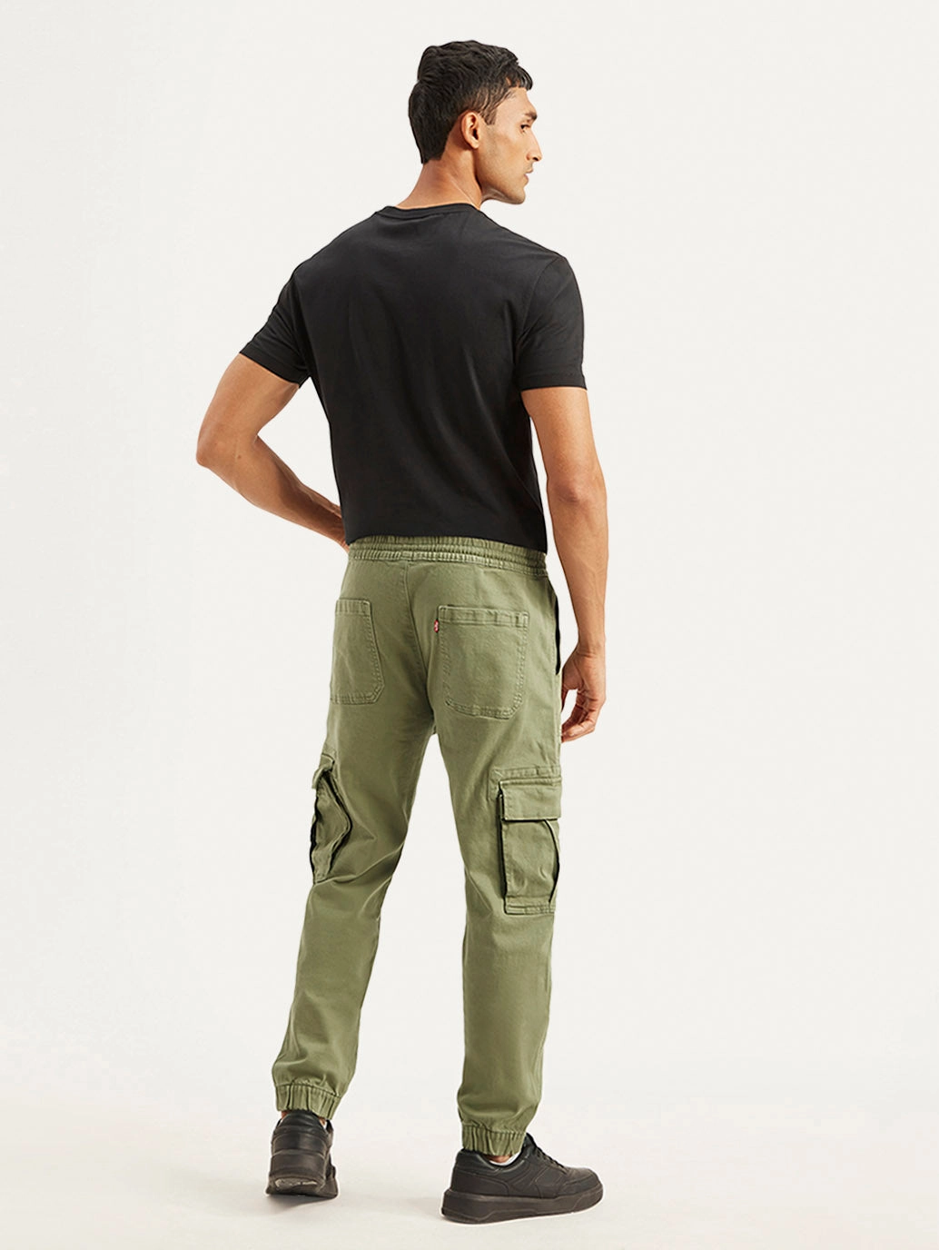 Men's Olive Loose Fit Cargo Trousers Anti Slip Waistband Layer Friendly