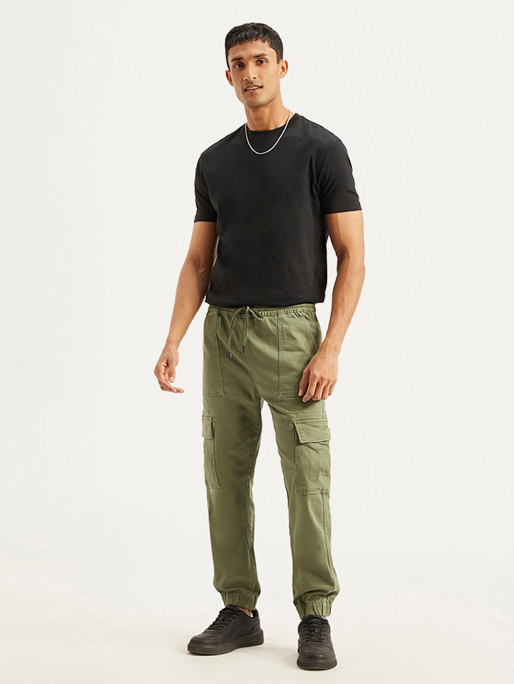 Flexible Performance Men's Olive Loose Fit Cargo Trousers