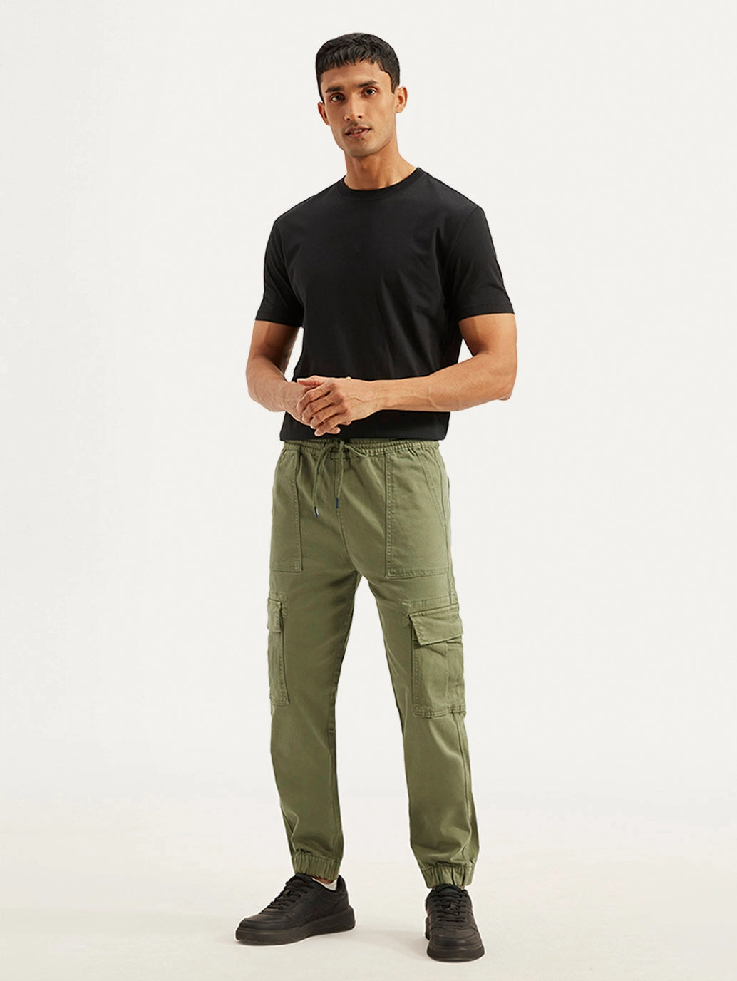 Non slip grip Men's Olive Loose Fit Cargo Trousers
