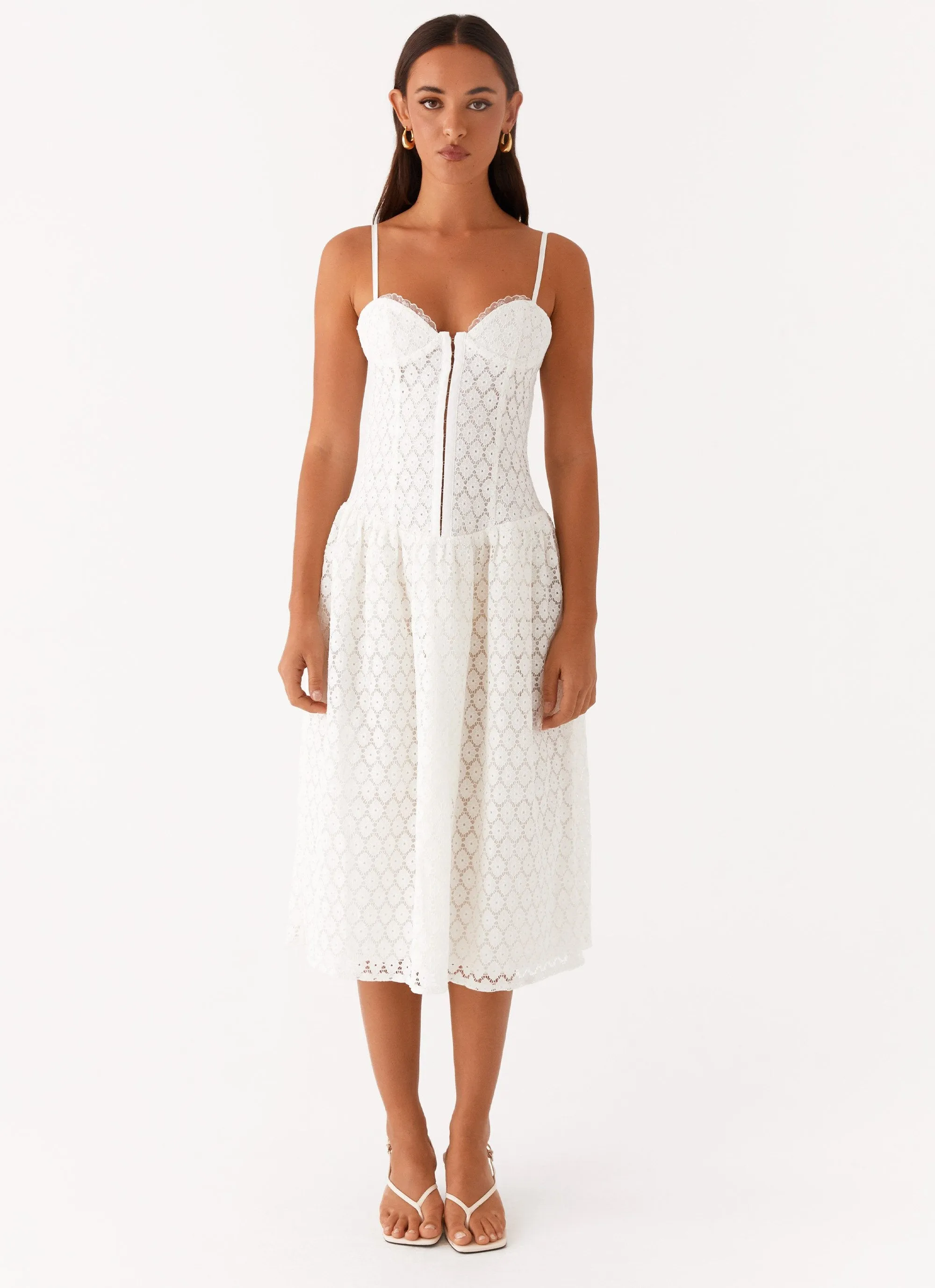 Blooming Corset Midi Dress - White Youthful Feel Chill Base