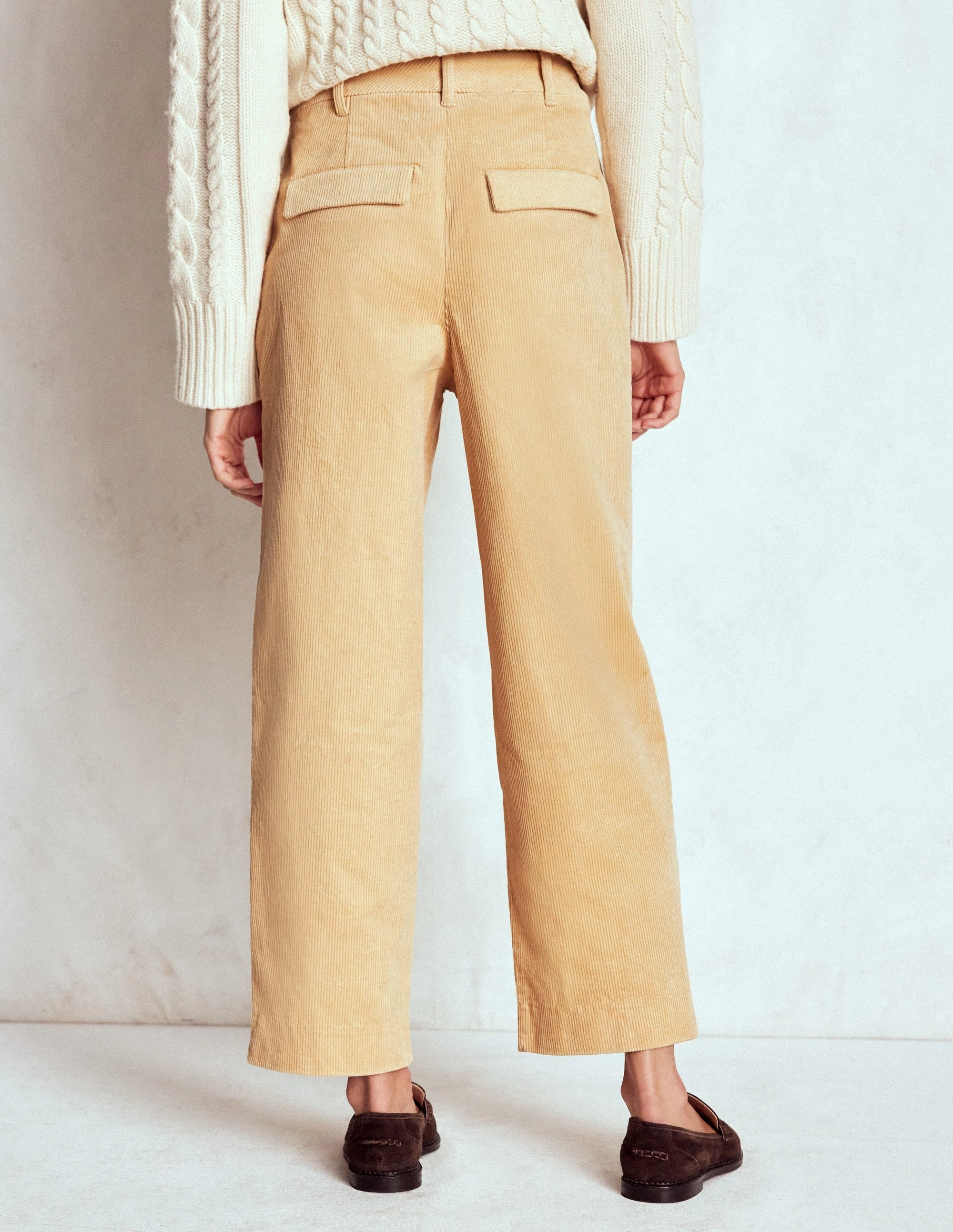 Bloomsbury Cord Trousers-Stone Flexible Knees Breathable Weave Fabric