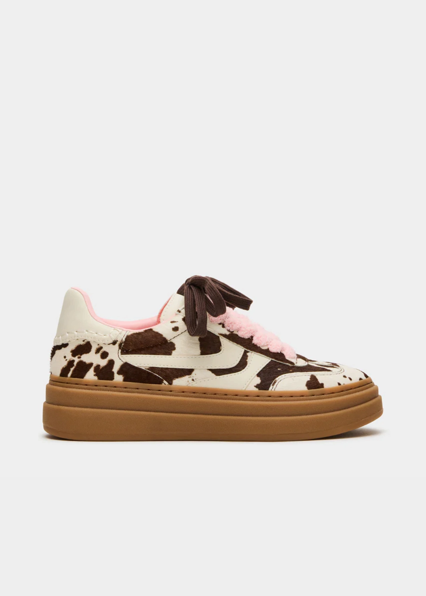Steve Madden Dodge Cow Print Platform Sneaker Streamlined Build