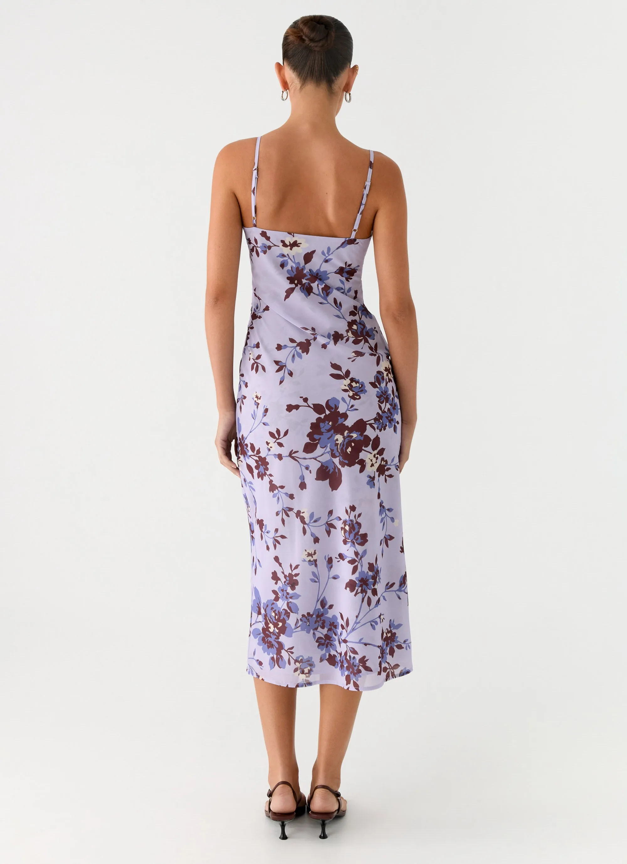 Bluma Lace Trim Midi Dress - Antique Lilac Floral Grace Flow Influencer-Style