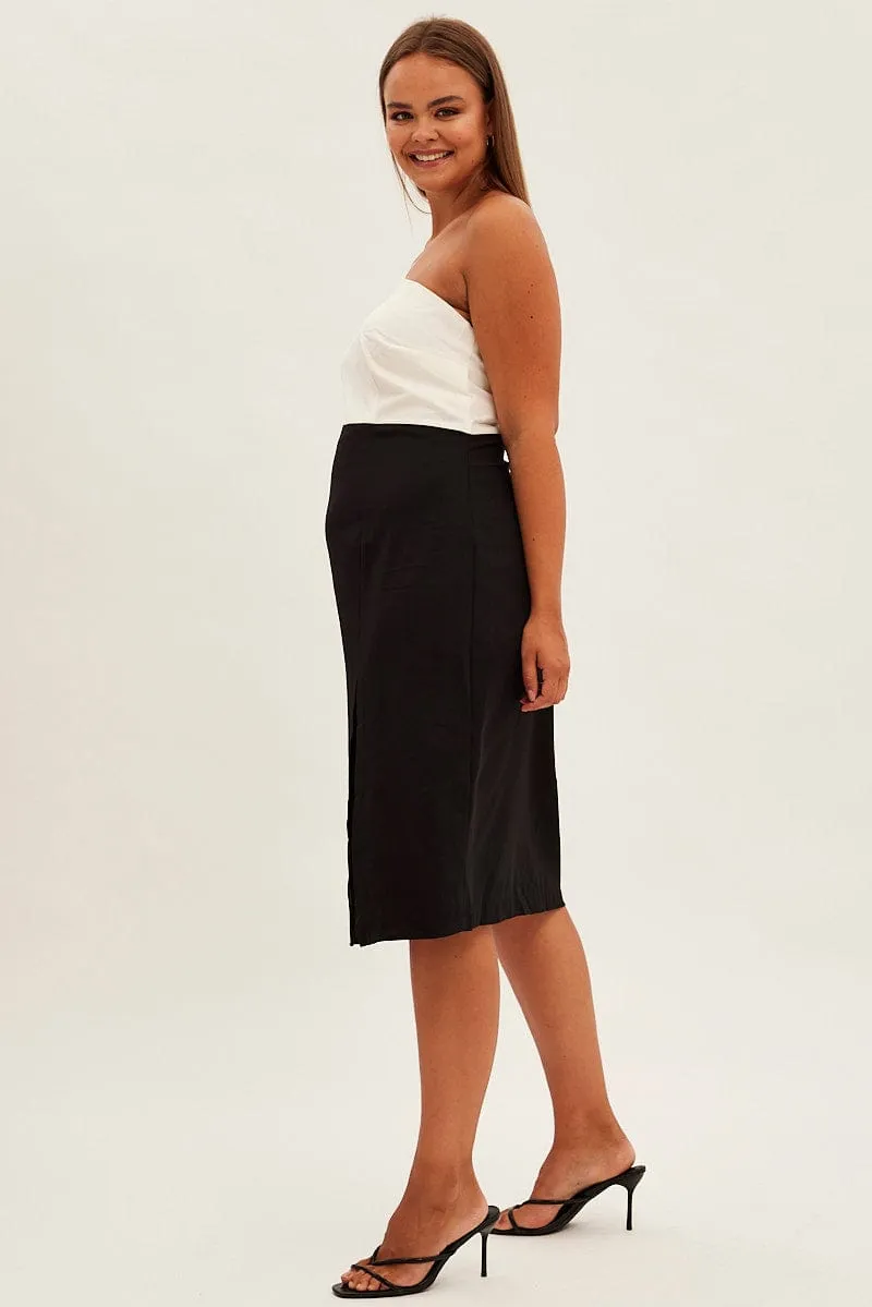 Black Midi Dress Asymmetrical Color Block Garden Scene Timeless Vibe