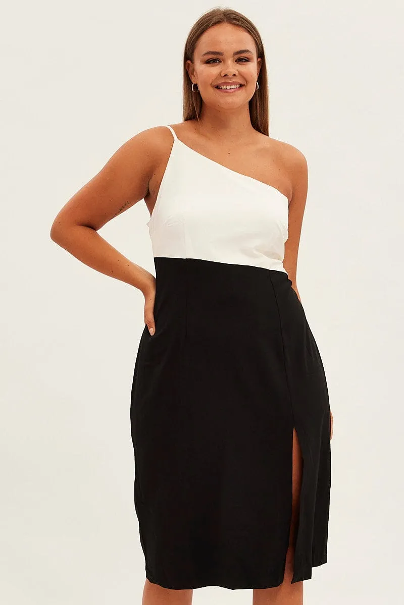 Mid layer Smart Layers Black Midi Dress Asymmetrical Color Block