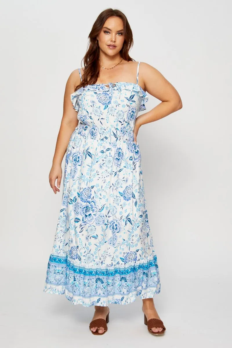 Chic Layering Boho Print Maxi Dress Square Neck Short Sleeve