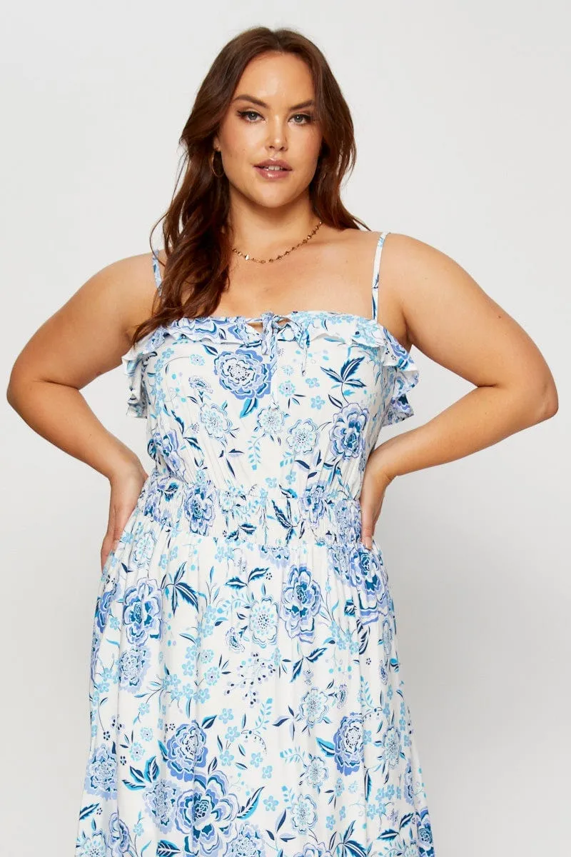 Halter neck Gloss Finish Boho Print Maxi Dress Square Neck Short Sleeve