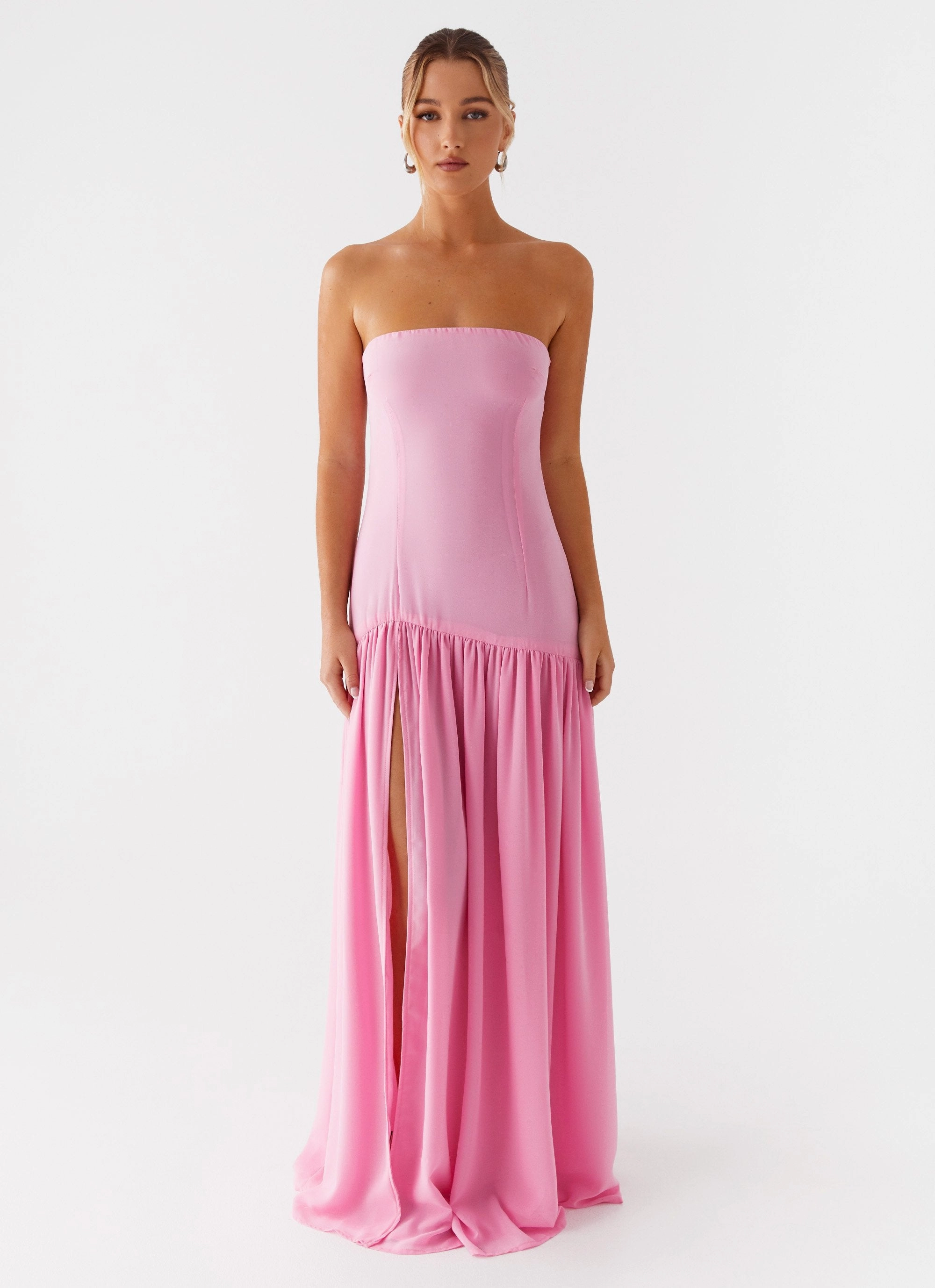 Eden Strapless Maxi Dress - Pink Flowy Cut