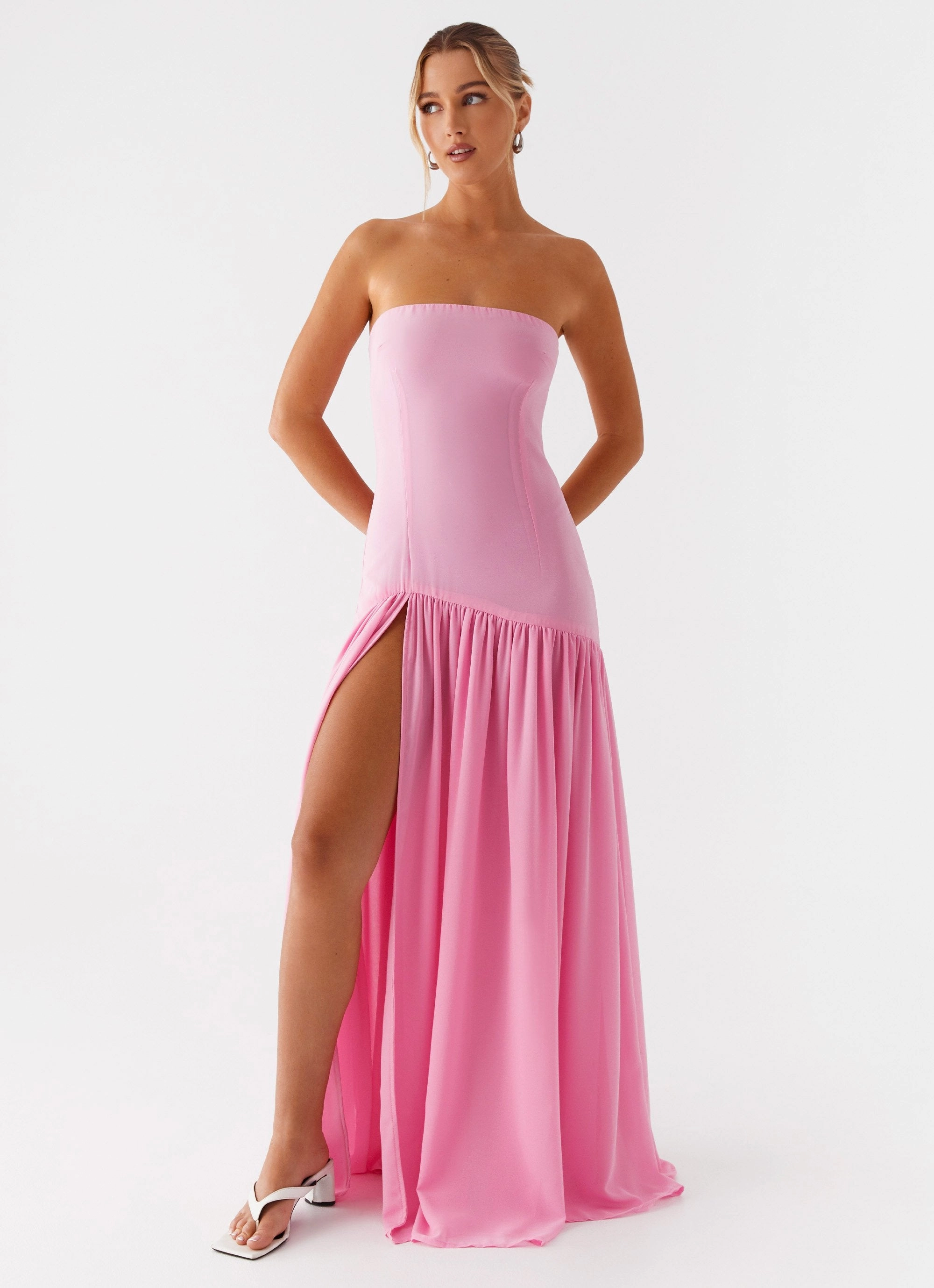 Matte Fabric Eden Strapless Maxi Dress - Pink