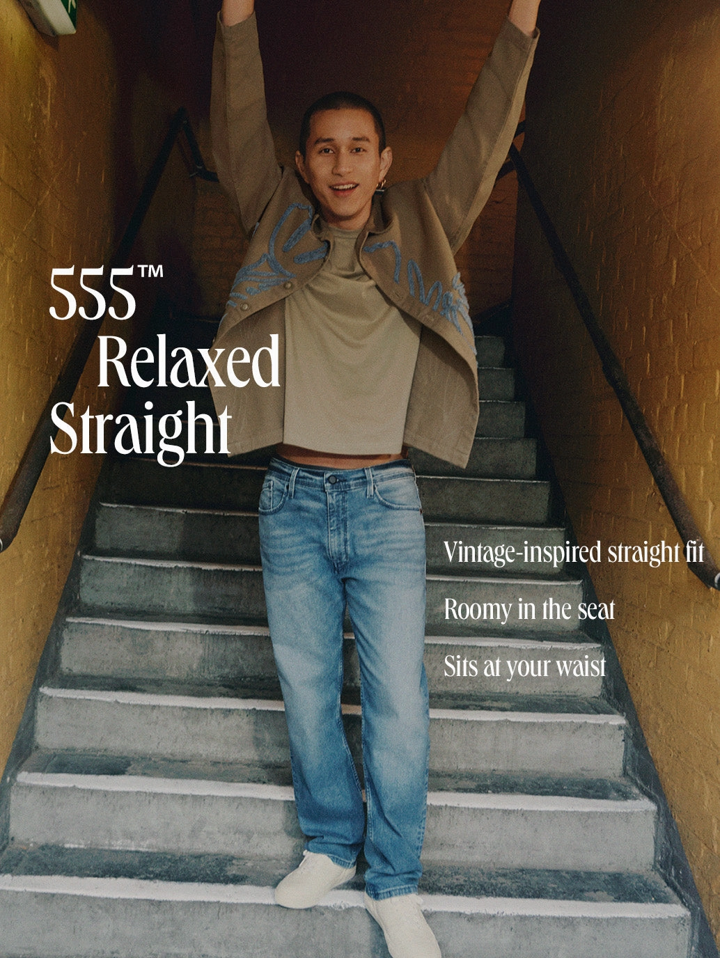 Men's 555 Navy Blue Relaxed Straight Mid Rise Utility  Jeans Smooth Texture Style Appropriate