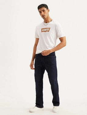 Men's 555 Navy Blue Relaxed Straight Mid Rise Utility  Jeans Breathable Minimalist Fashion Uniform