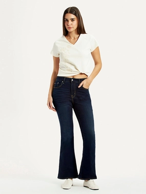 Women's 726 Dark Blue Slim Flare Fit High Rise Jeans Formal Classic Wear Loose Non Fade Fabric