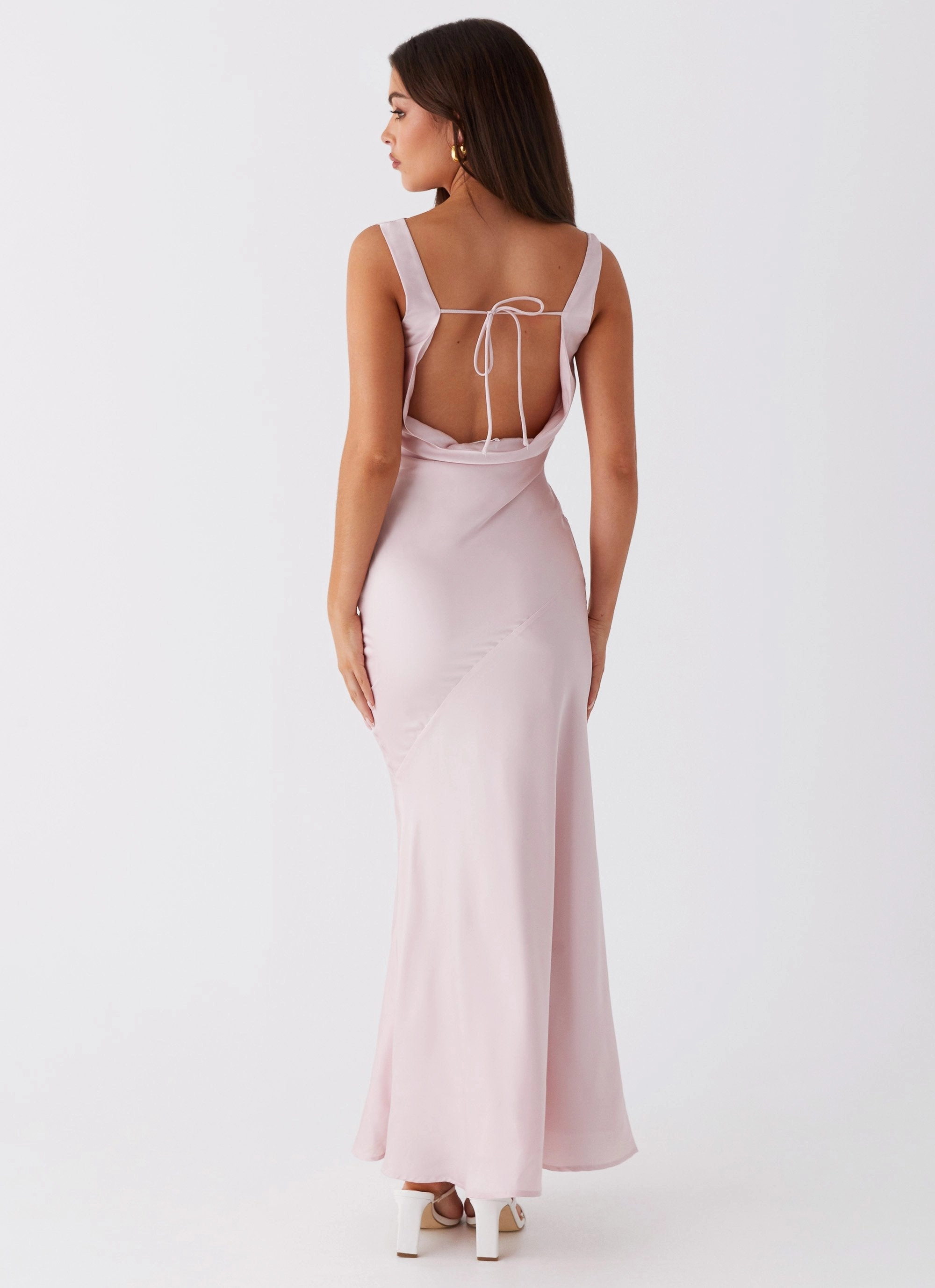 Be Mine Satin Maxi Dress - Mauve Pink Side Tie