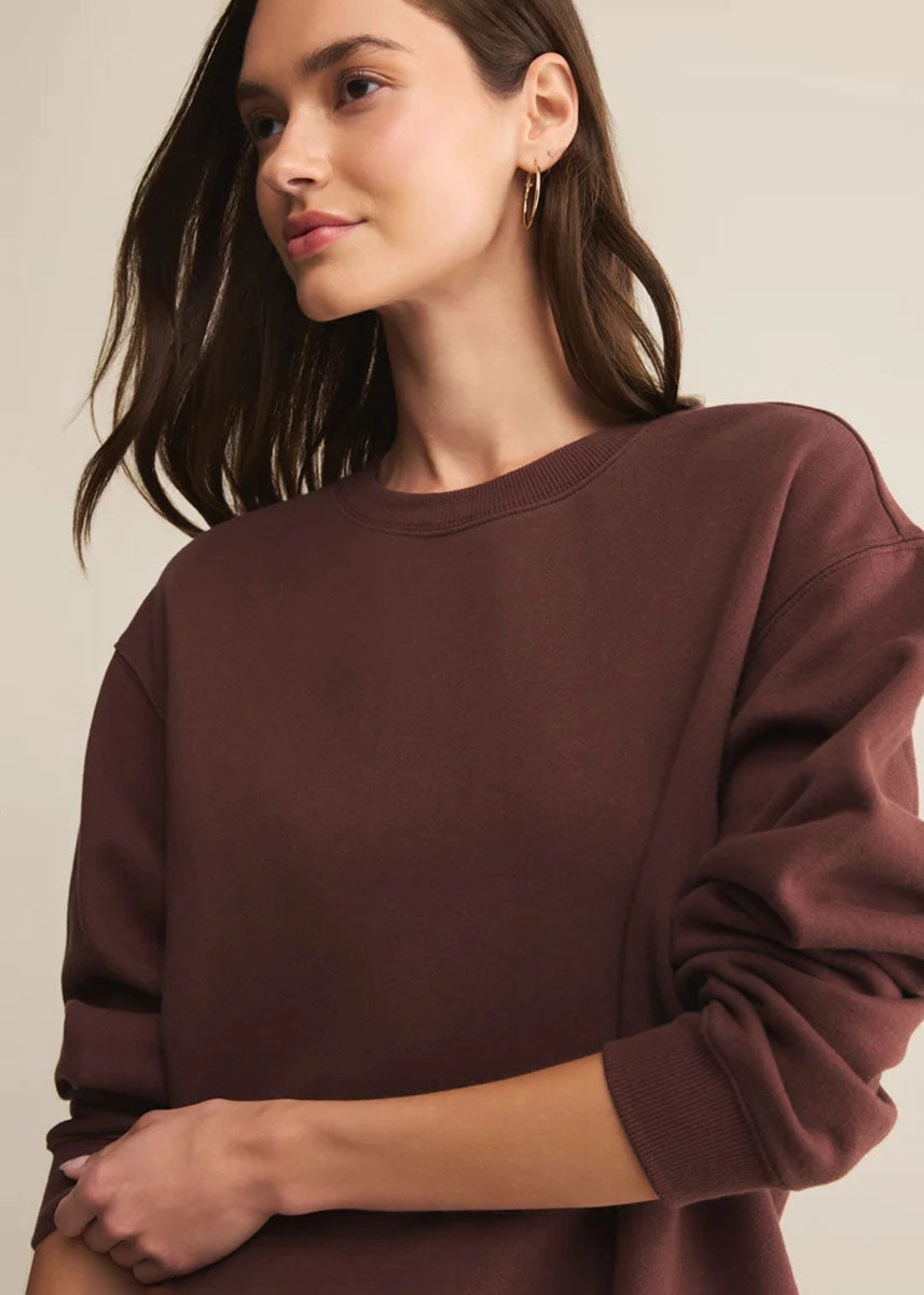 Boyfriend Cotton Sweatshirt - Sandalwood All Purpose Fit Knit Layering