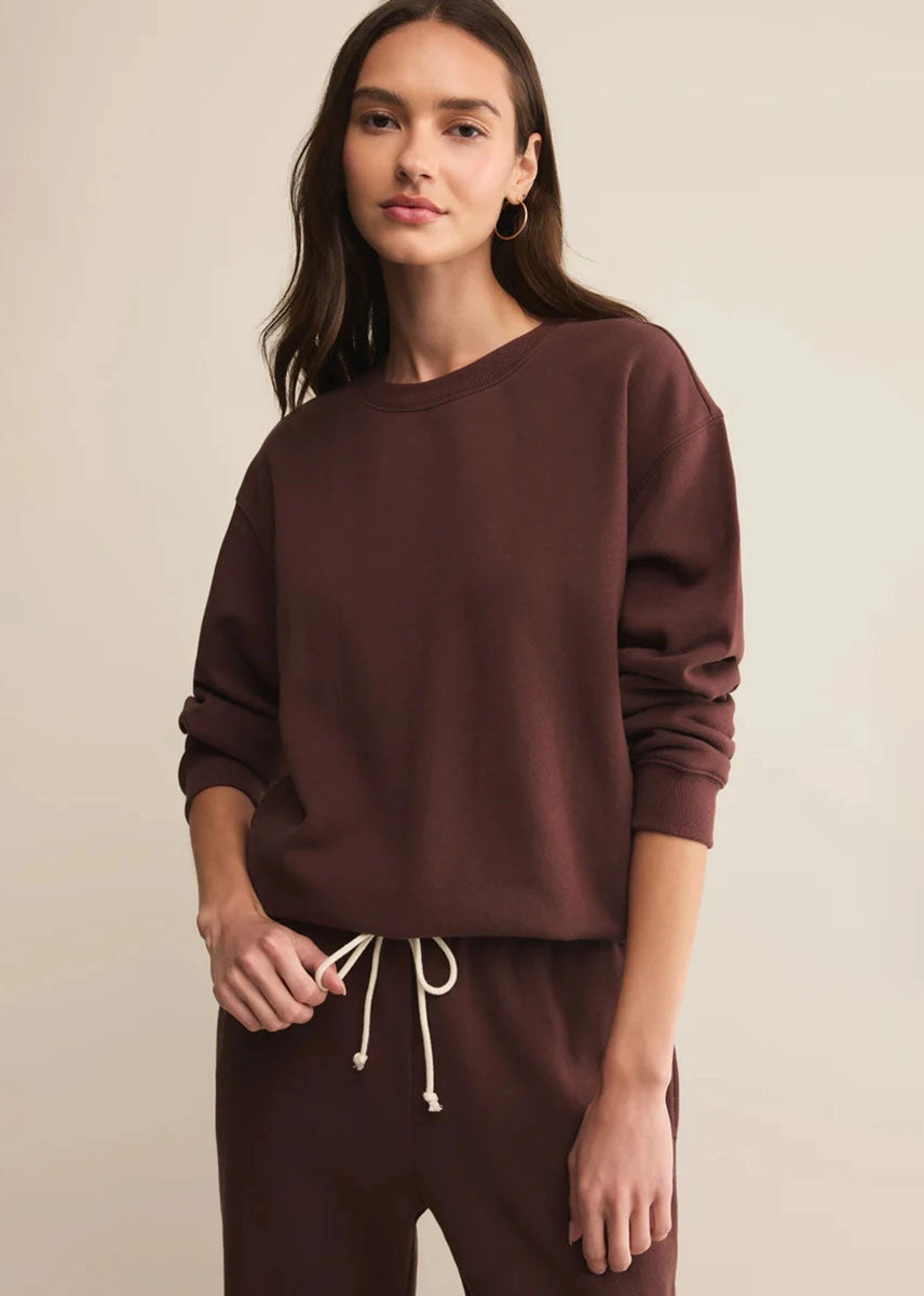 Chilly Knitwear Light Stretch Fit Boyfriend Cotton Sweatshirt - Sandalwood