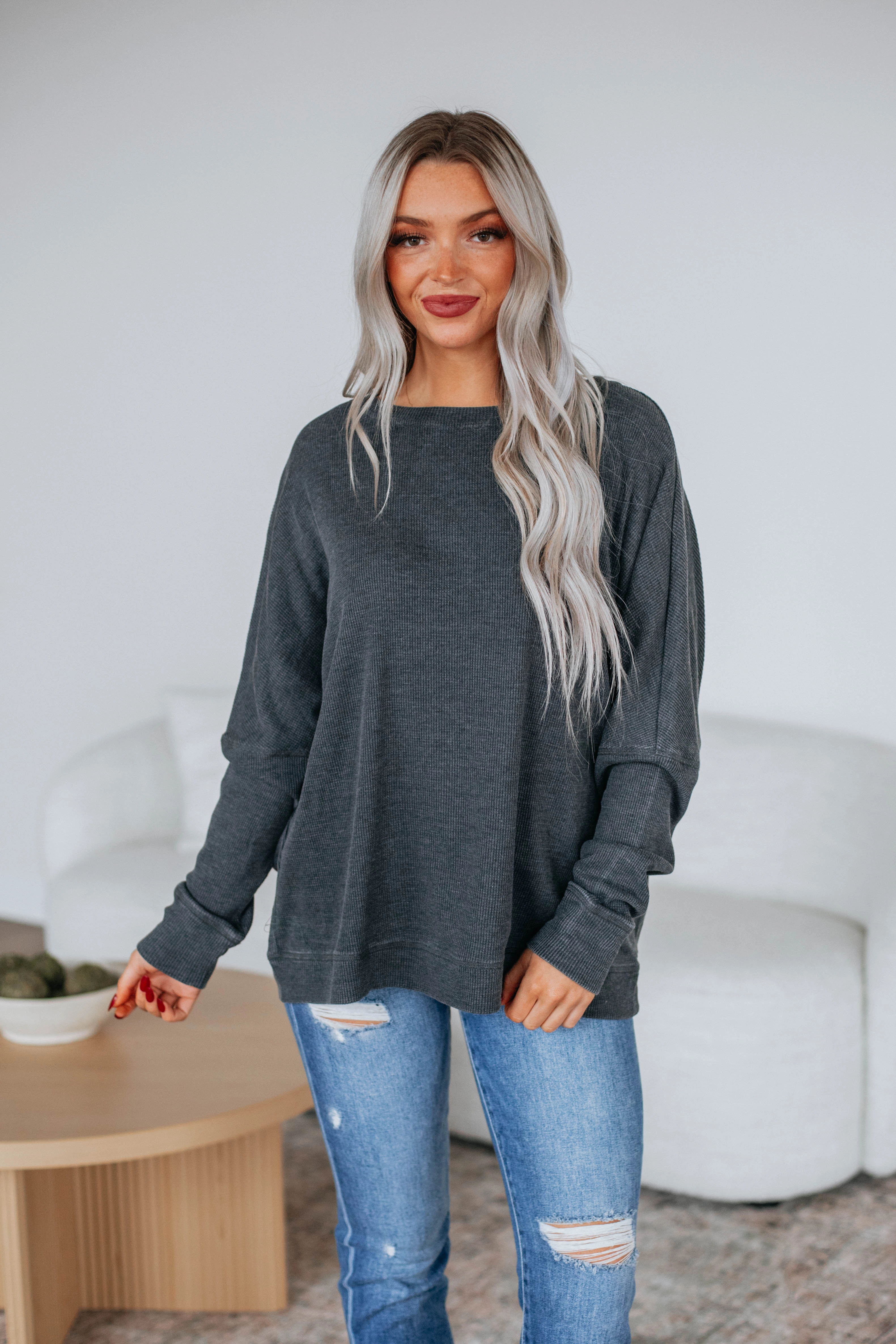 Snuggly Design Breah Waffle Knit Top - Vintage Black