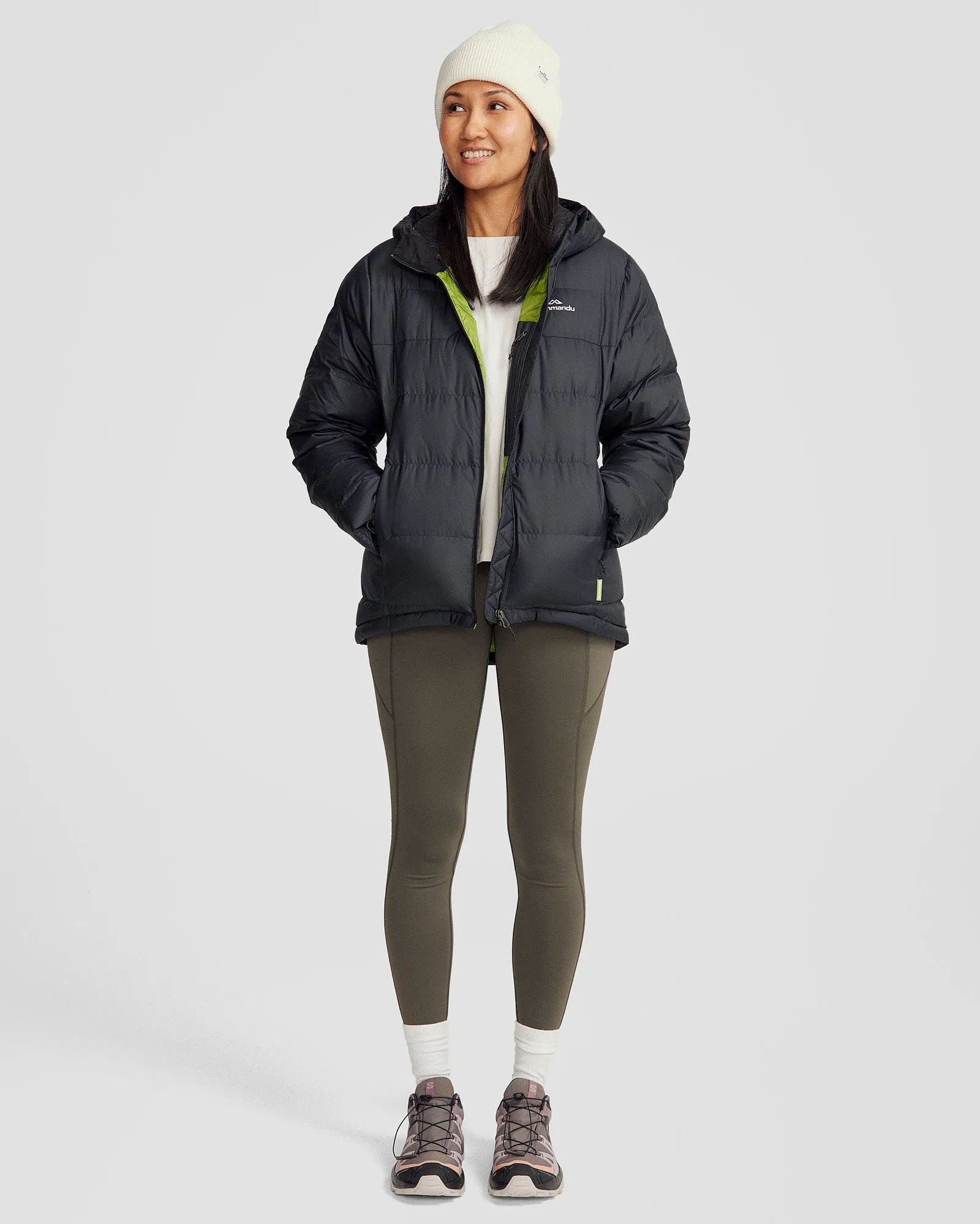 Women's Epiq Hooded Down Jacket - Black High End Look Four Way Stretch Material