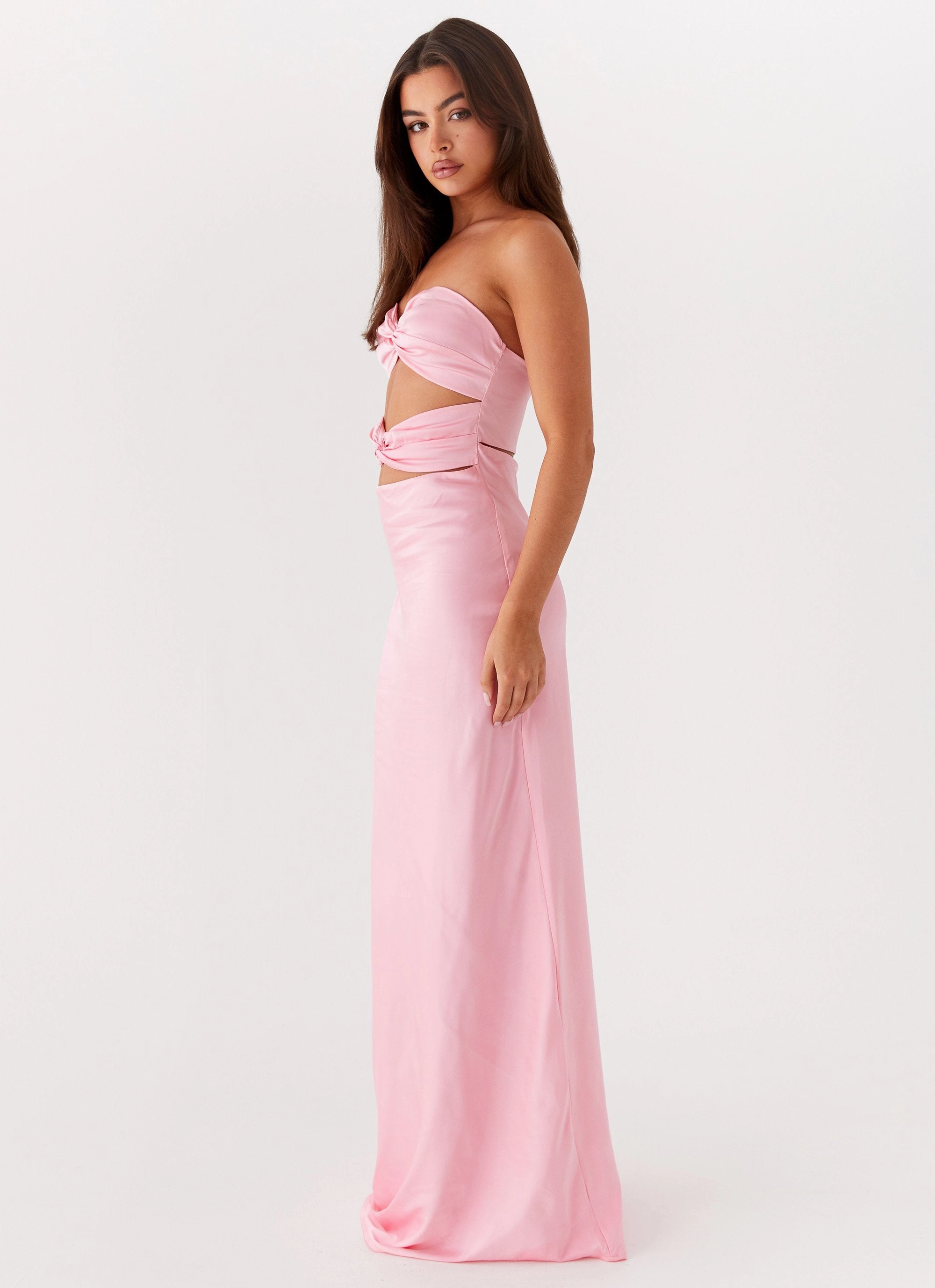Tianna Strapless Maxi Dress - Pink Tiered Skirt