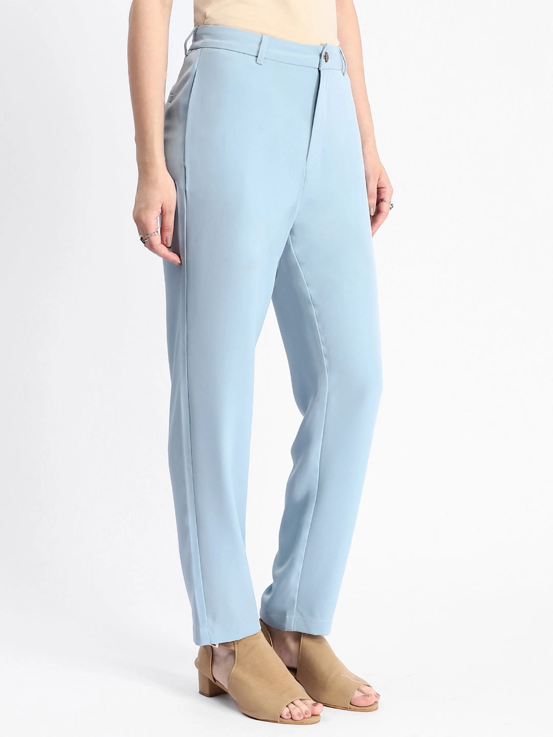 Madame Sky Blue Tapered Fit Trousers Functional Comfort Wear