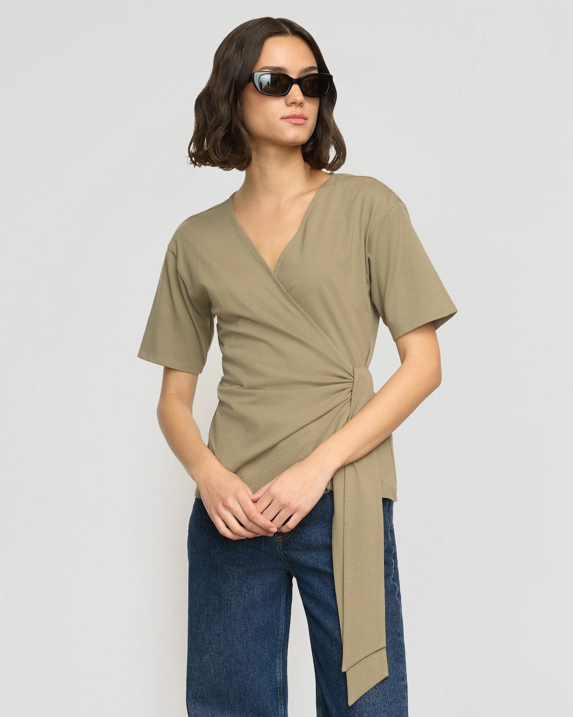Sena Organic Cotton Wrap Tee Minimal Comfort Wear Taped Neckline