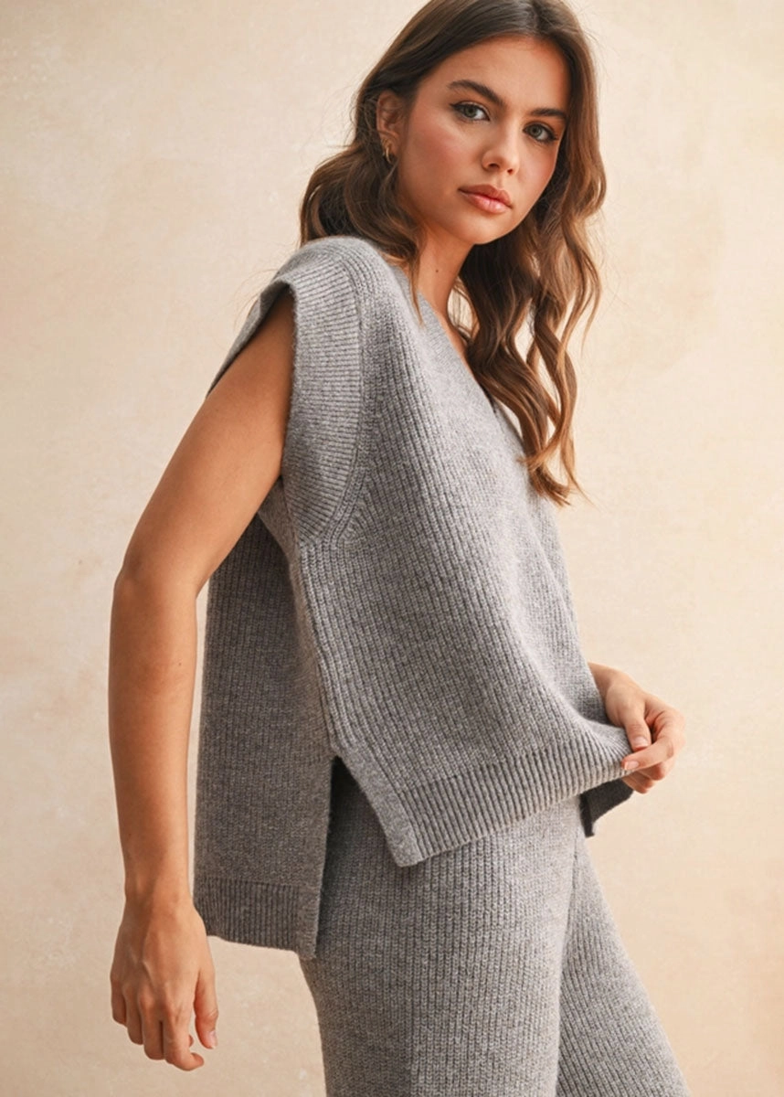 Gemma V-Neck Sweater Vest - Espresso Light Reflective Trim Soft Design