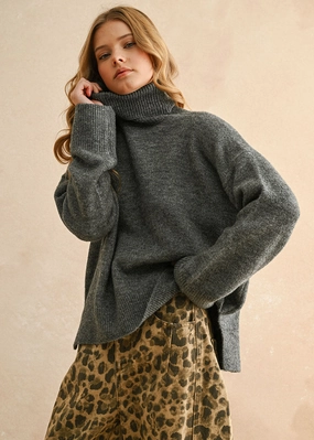 Winona Turtleneck Sweater - Charcoal UV Protective Coating Sleek Performance