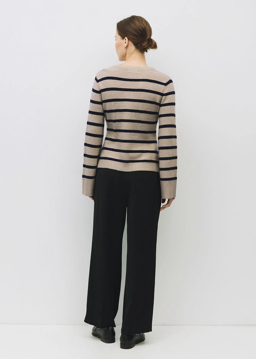 Merino Wool Classic Knit Design The Cindy Cardigan - Taupe & Navy