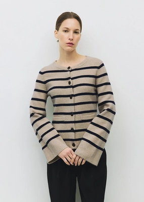 The Cindy Cardigan - Taupe & Navy Soft Layering Lightweight Wear