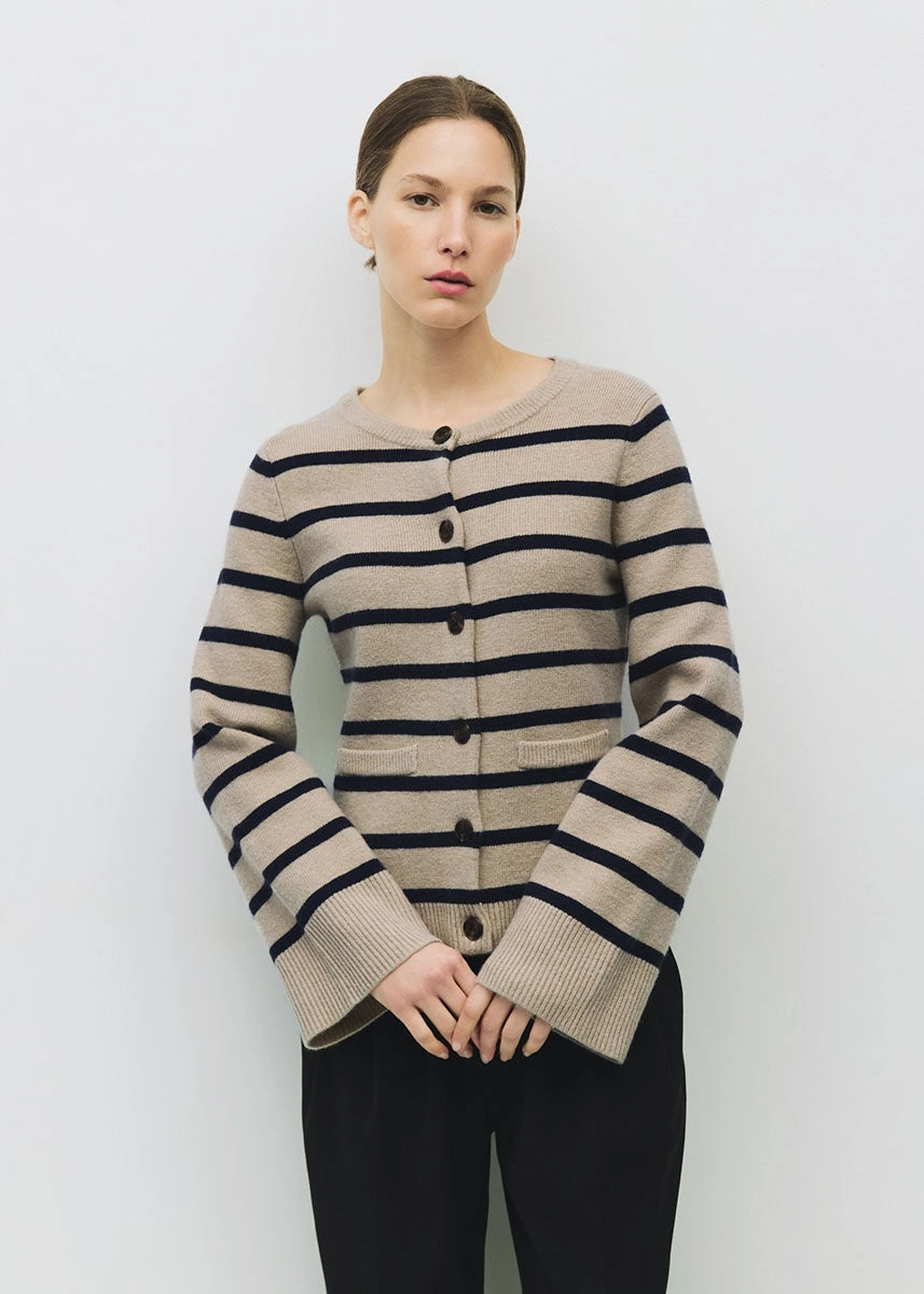 The Cindy Cardigan - Taupe & Navy Soft Layering Lightweight Wear