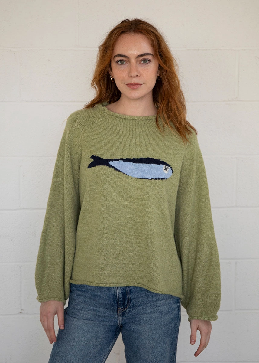 Doris Sardine Sweater - Olive Double Layered Collar Cozy Style