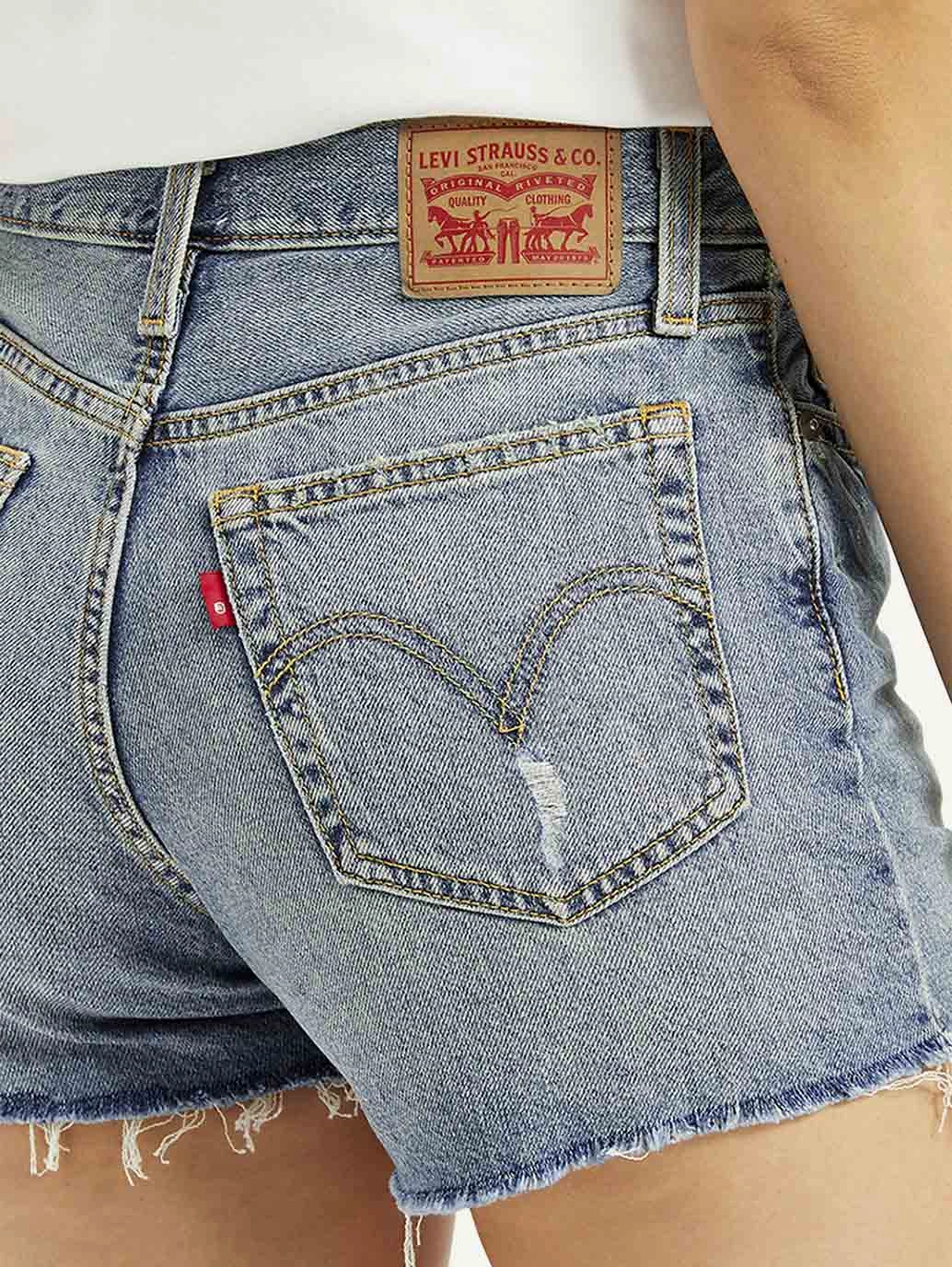 Women's Mid Rise Blue Wedgie Shorts Stretch Waist Perfect Style