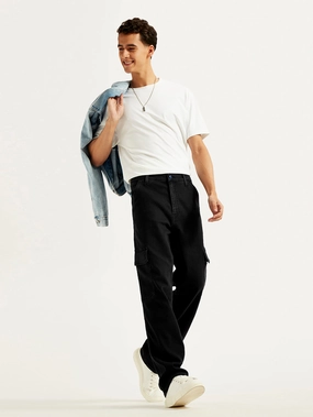 Men's 568 Black Loose Straight Cargo Trousers HighDensityWeave