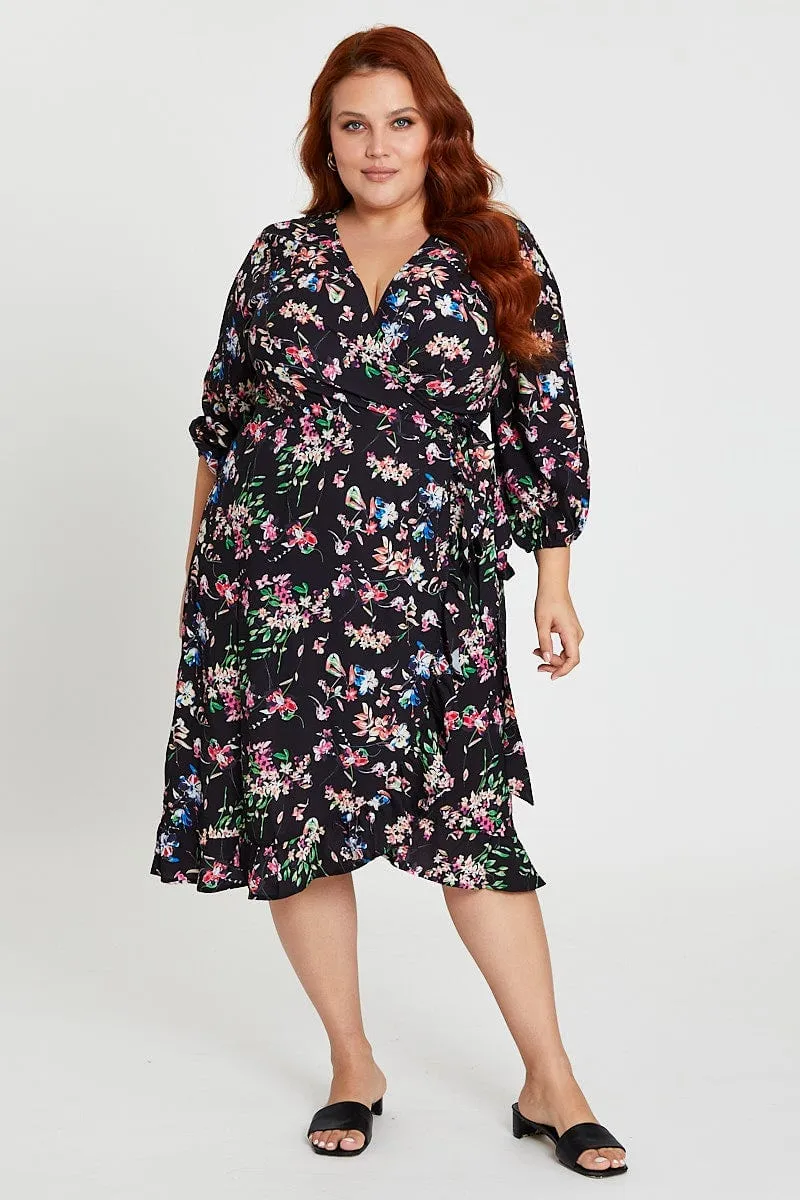 OdorControlTreatment Floral Print Maxi Dress V-neck Long Sleeve
