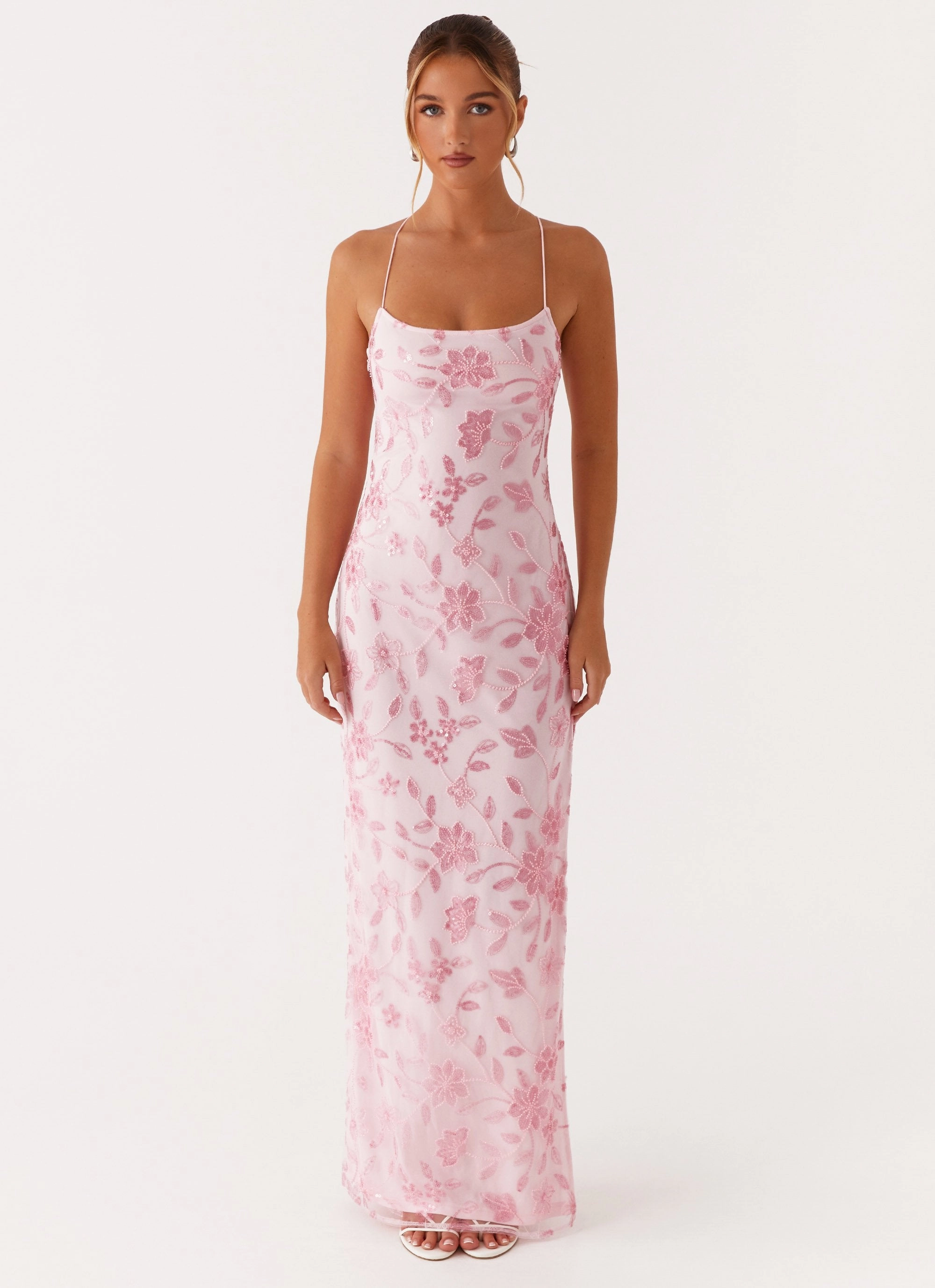 Fresh Flow Bright Lights Beaded Maxi Dress - Pink