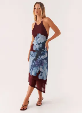 Casual Days Brinley Halterneck Midi Dress - Maroon Print