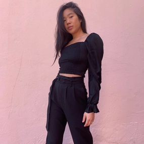 Pastel tone Travel related BRIT Ruched Front Long Sleeve Top