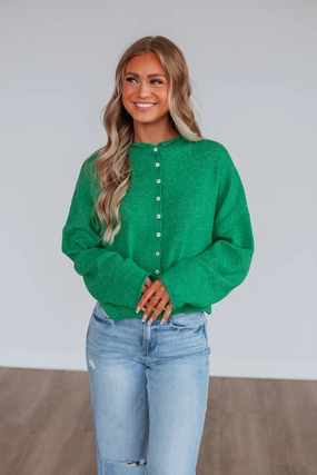 Brooke Cardigan - Kelly Green Fine Gauge