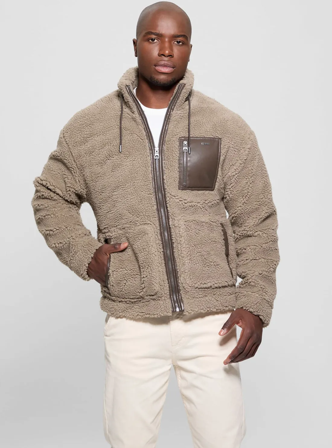 Crisp Clean Fit Abrasion Resistant Shell Brown Faux Sherpa Jacket