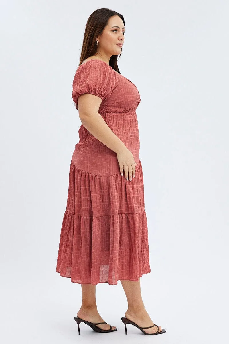 NonSlipClosure Brown Midi Dress Short Sleeve Cut Out